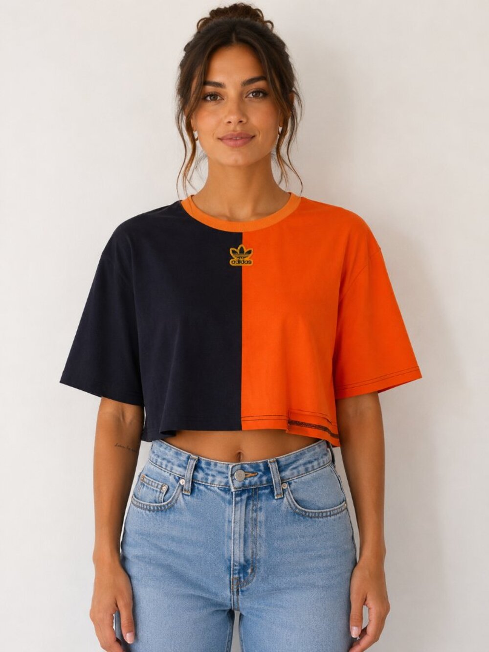 Adidas Originals Colourblock Cropped Tee Size Medium